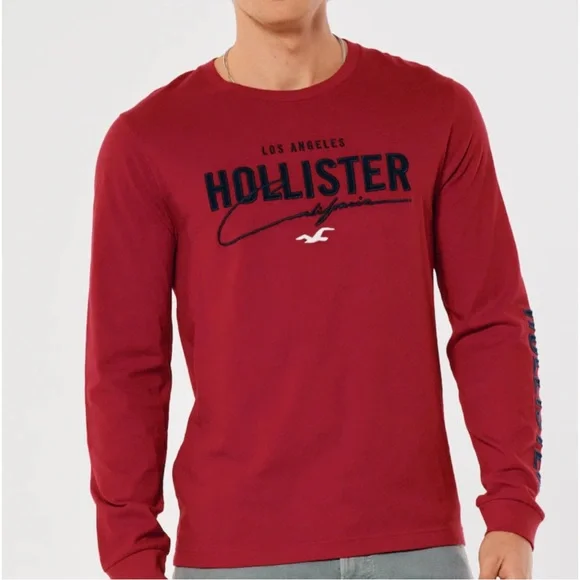Graphic Tees Hollister Red Long Sleeve HOLLISTER Men's Embroidered